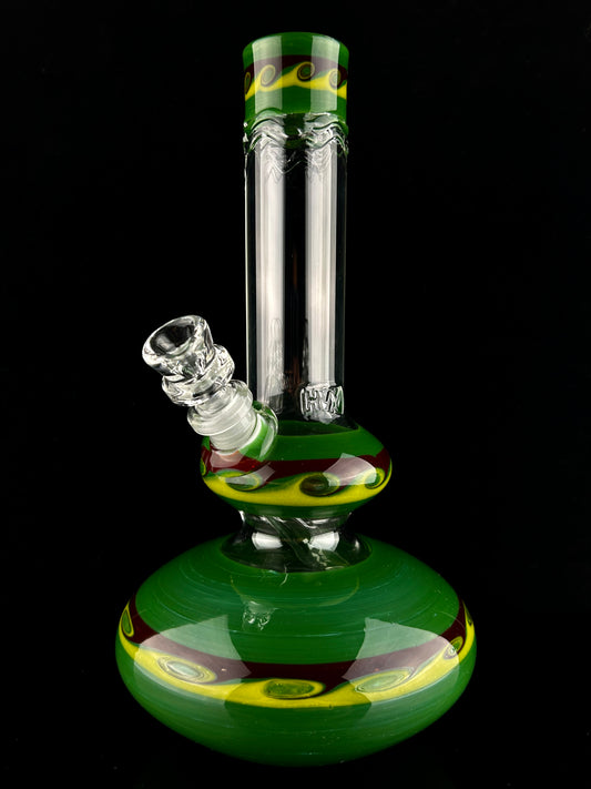 HVY Glass Mini Double Bubble Bottom Flower Tube in Rasta Wave Pattern