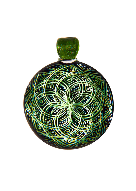 Green and White Reticello Flower Pendant by Akihiro Okama