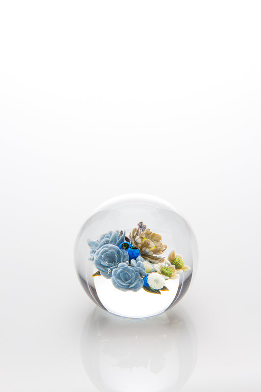 Three Inch Orb or Paper Weight with Floral Arrangement by Akihiro Okama